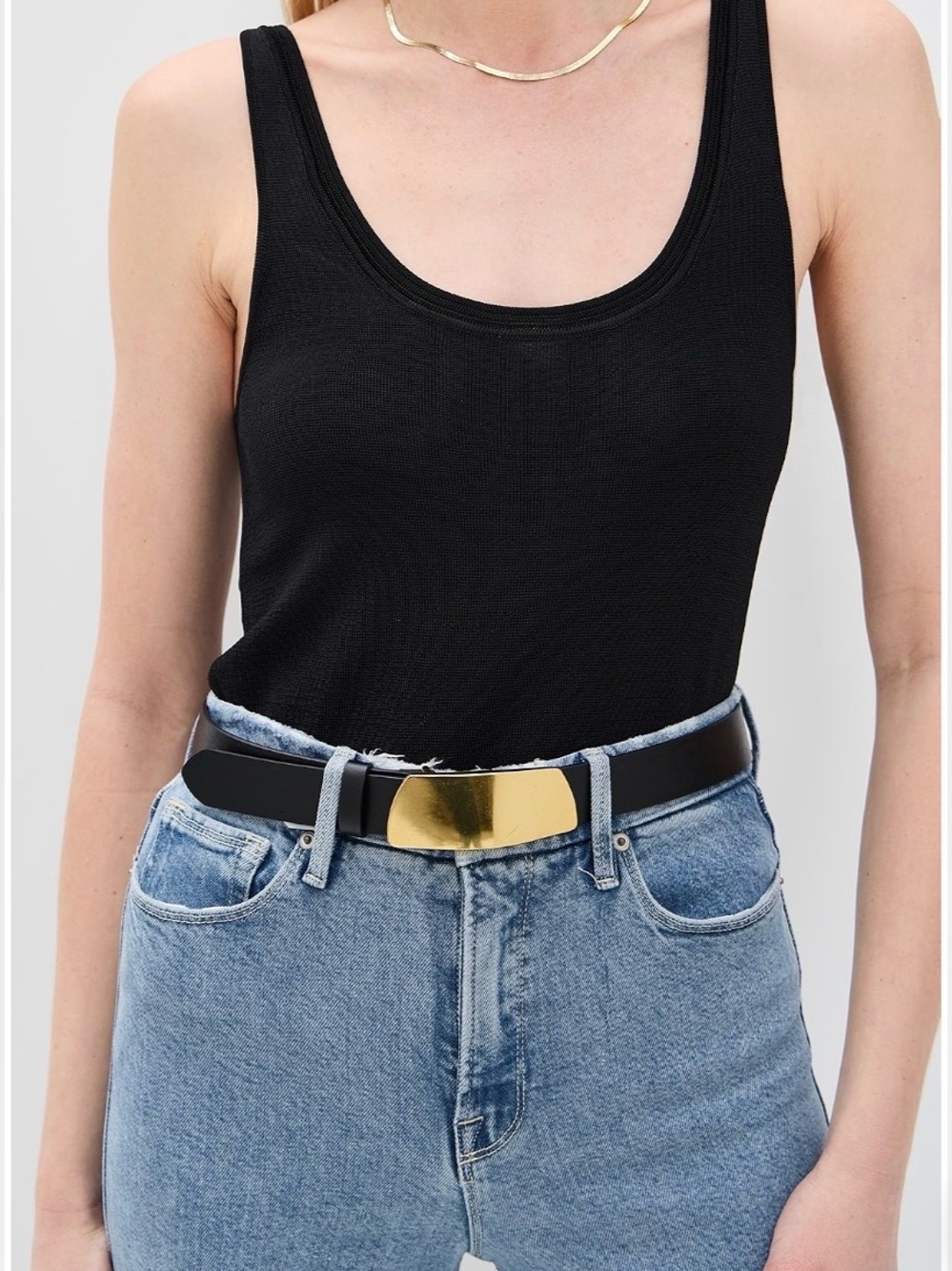 Madewell Black organic hardware Belt with Gold Plate Buckle
